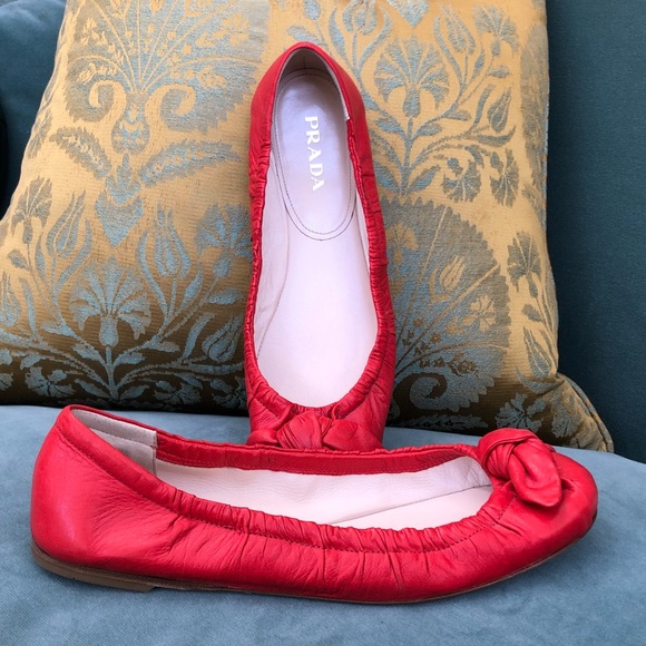 Red Prada Flats with Tie on Toe - Picture 5 of 5